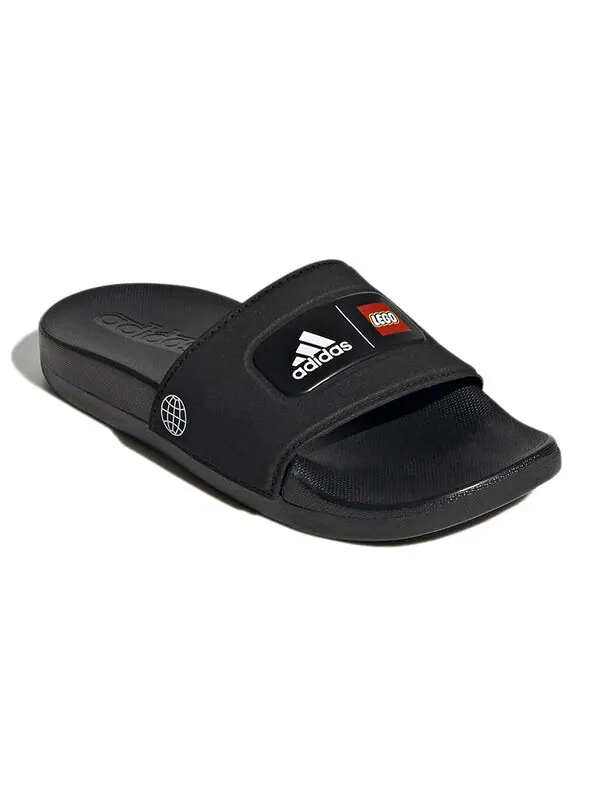 Тапочки lego x adilette slide 'black white' Adidas — изображение 3 из 4, черный/белый/черный