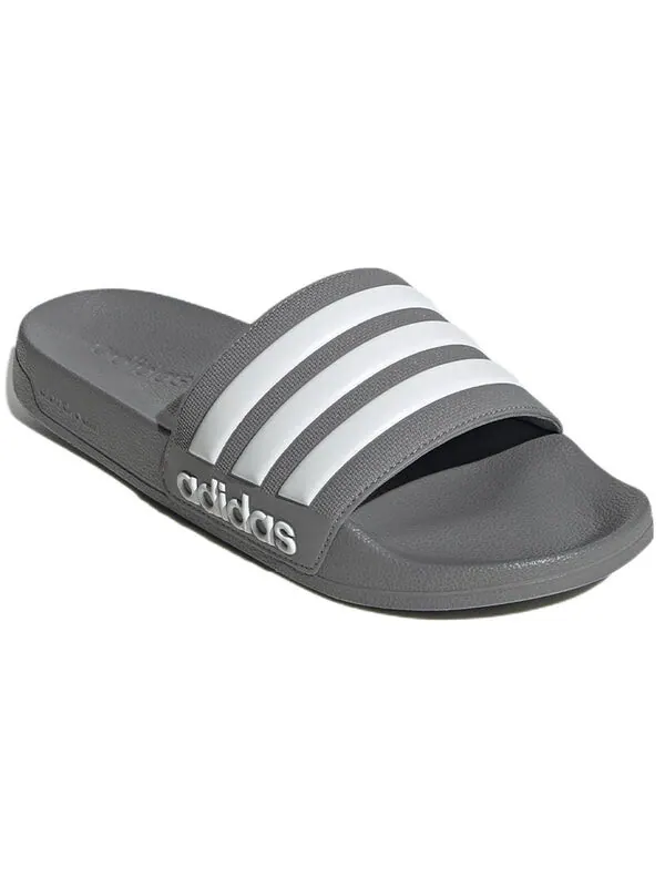 Тапочки adilette shower slides cozy wear-resistant gray slippers 'gray white' Adidas — изображение 3 из 4, серый/белый