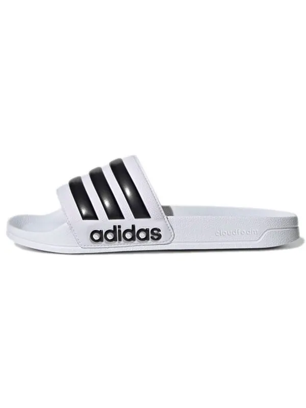Тапочки adilette shower slide 'white black' Adidas — изображение 2 из 4, белый/черный