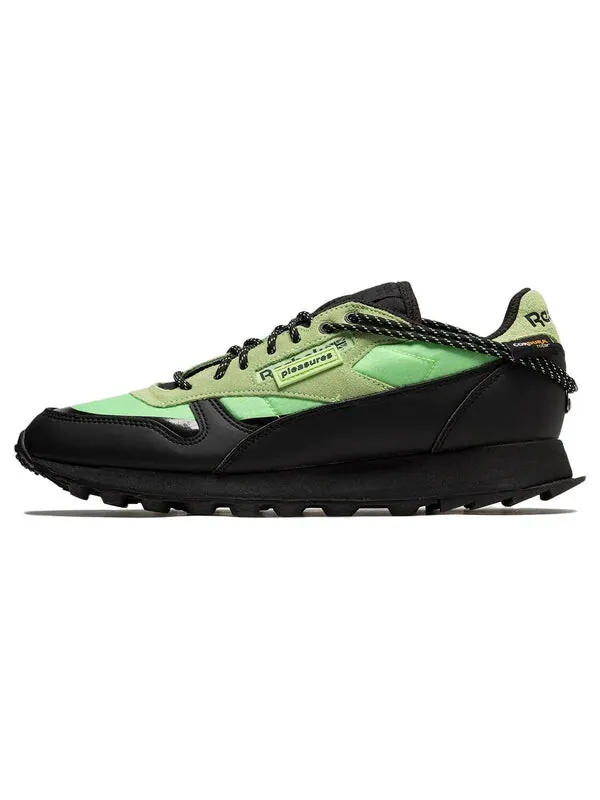 Кроссовки classic leather trail x pleasure 'neon mint' Reebok — изображение 2 из 4, неоновый/черный/черный