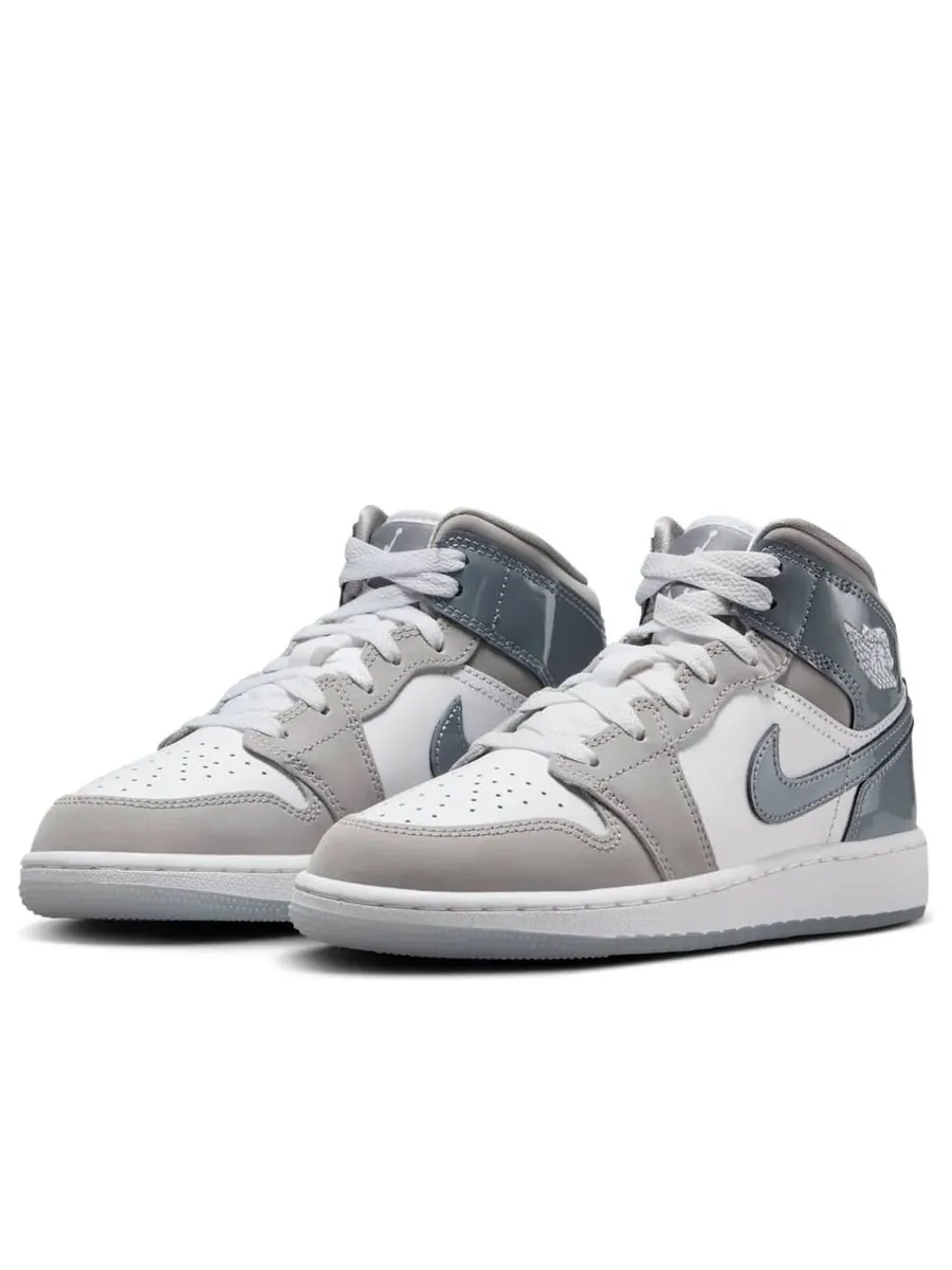 Кроссовки (GS) Air Jordan 1 Mid 'White Medium Cool Grey' — изображение 3 из 6, белый