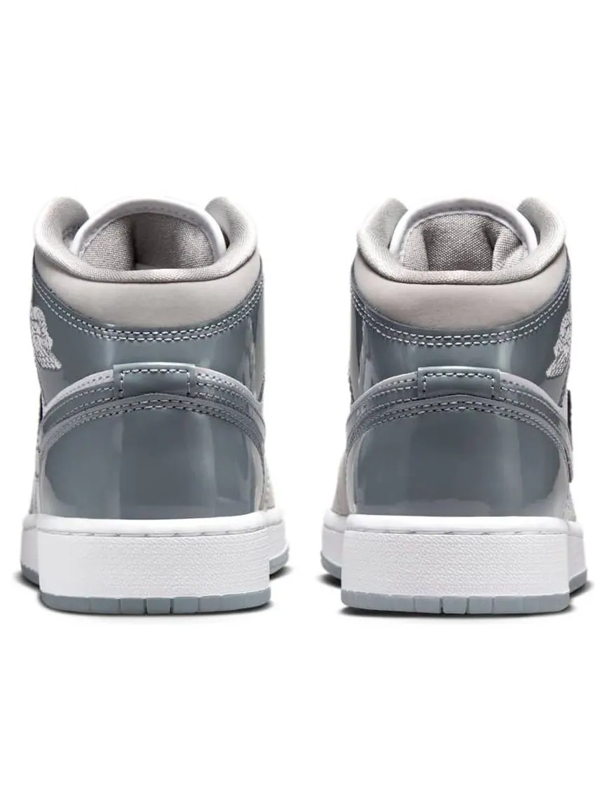 Кроссовки (GS) Air Jordan 1 Mid 'White Medium Cool Grey' — изображение 5 из 6, белый