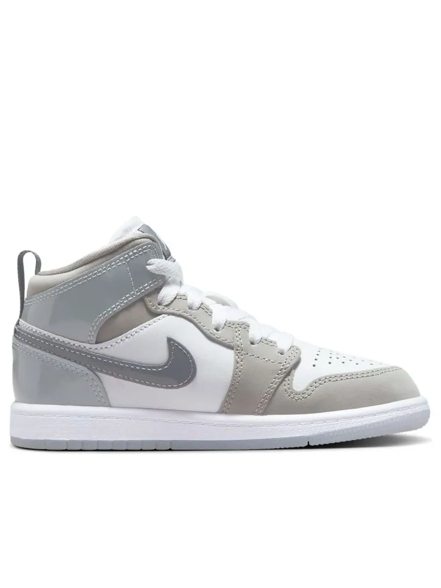 Кроссовки (PS) Air Jordan 1 Mid SE 'White Medium Grey Cool Grey' — изображение 2 из 6, белый