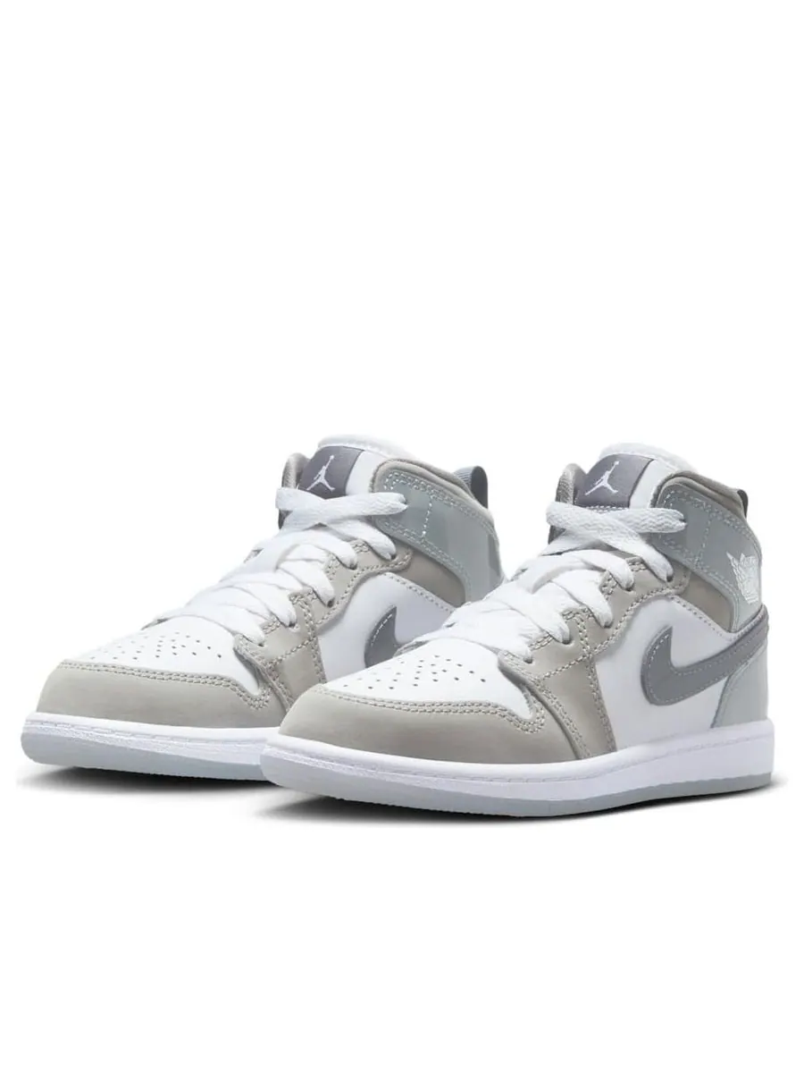 Кроссовки (PS) Air Jordan 1 Mid SE 'White Medium Grey Cool Grey' — изображение 3 из 6, белый
