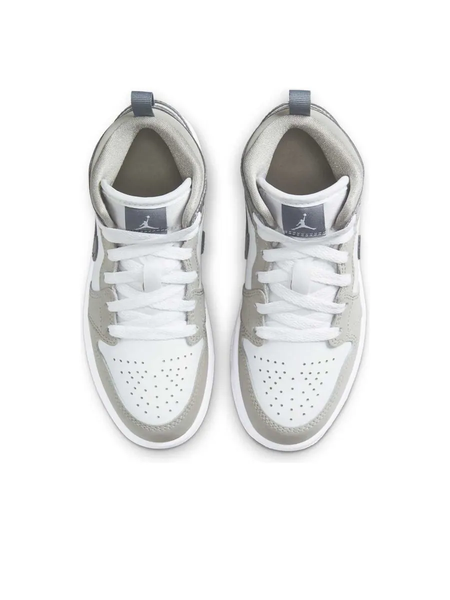 Кроссовки (PS) Air Jordan 1 Mid SE 'White Medium Grey Cool Grey' — изображение 4 из 6, белый