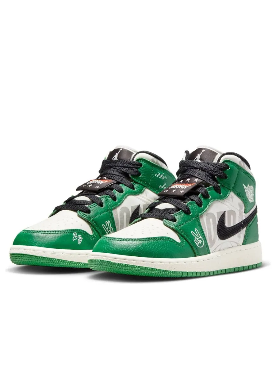 Кроссовки (GS) Air Jordan 1 Mid SE 'Pine Green' — изображение 3 из 6, зеленый
