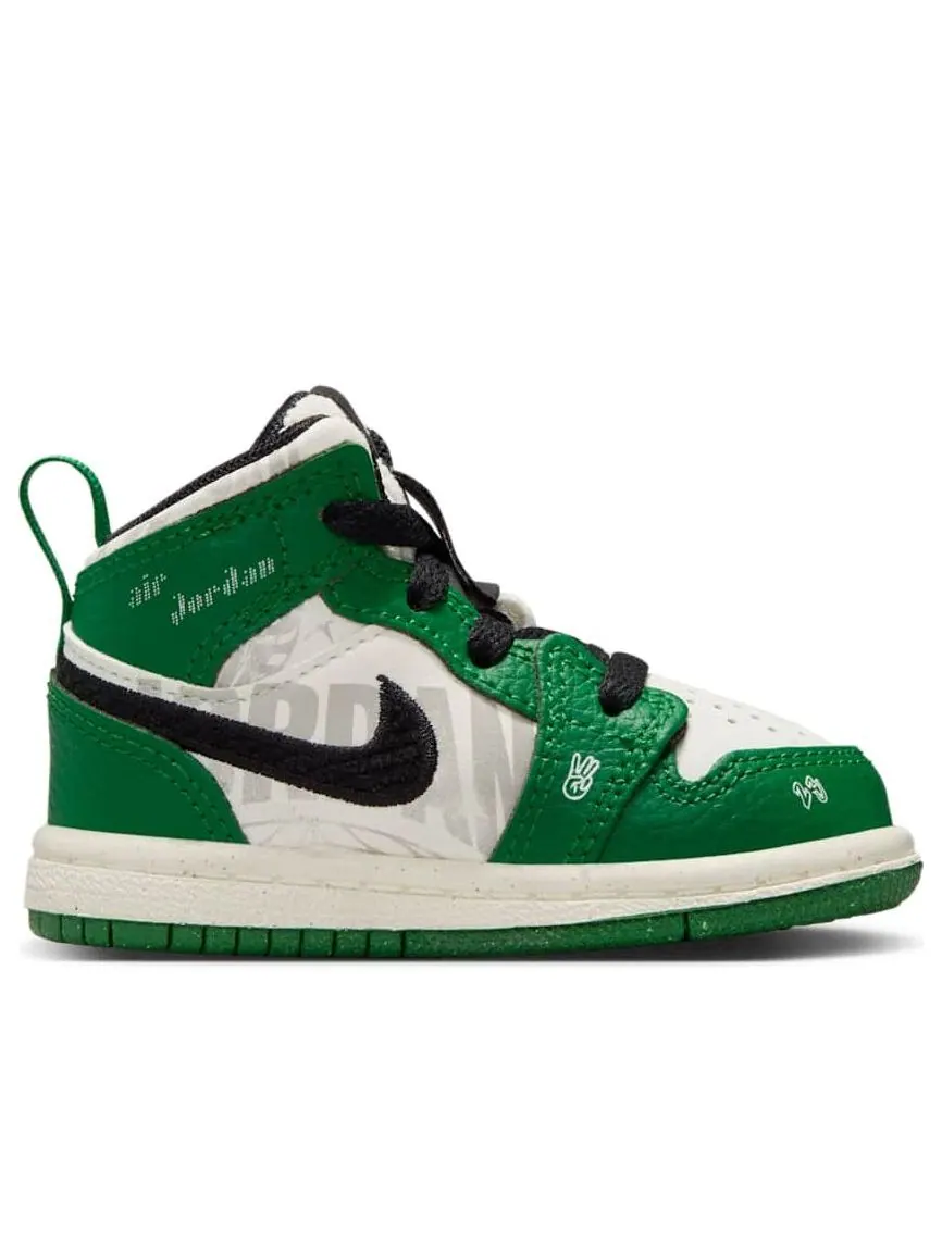 Кроссовки (TD) Air Jordan 1 Mid SE 'Overbranded' — изображение 2 из 6, зеленый