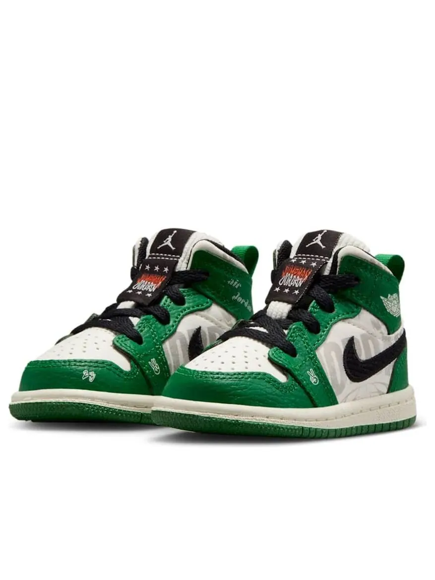 Кроссовки (TD) Air Jordan 1 Mid SE 'Overbranded' — изображение 3 из 6, зеленый