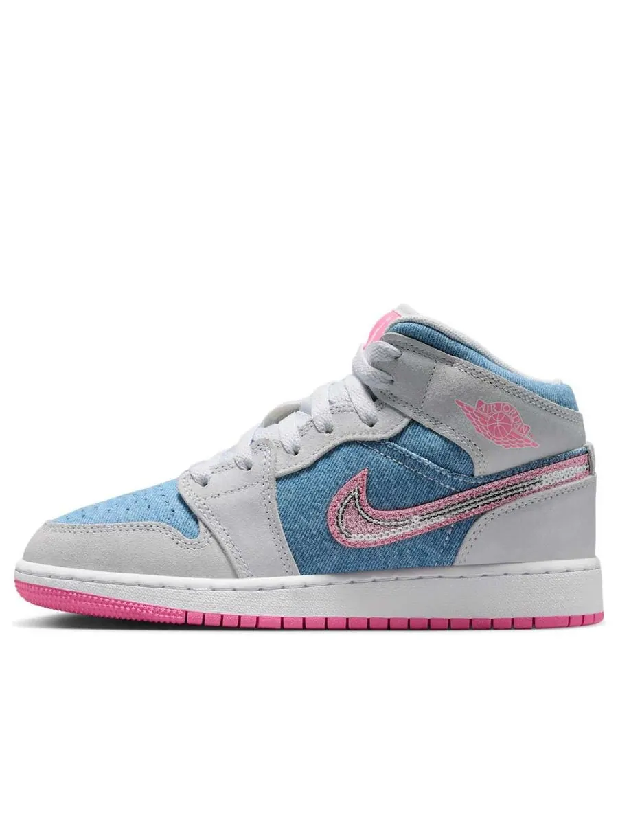 Кроссовки (GS) Air Jordan 1 Mid 'Denim Sequin' — изображение 1 из 6, серый