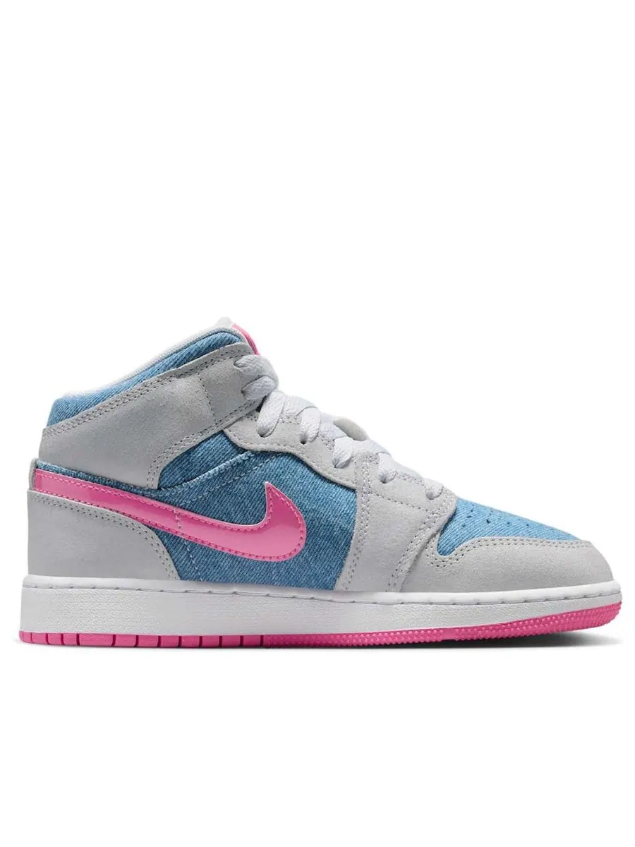 Кроссовки (GS) Air Jordan 1 Mid 'Denim Sequin' — изображение 2 из 6, серый