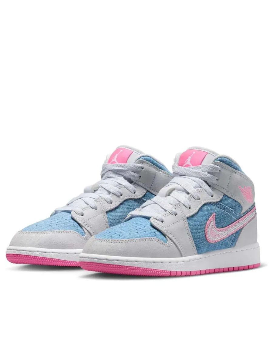 Кроссовки (GS) Air Jordan 1 Mid 'Denim Sequin' — изображение 3 из 6, серый