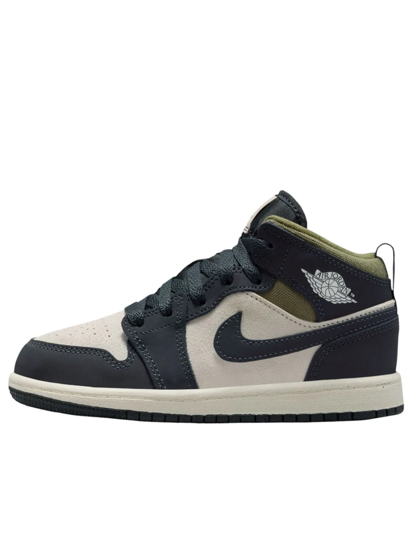 Кроссовки (PS) Air Jordan 1 Mid SE 'Off Noir Medium Olive' — изображение 1 из 6, оливковый зеленый