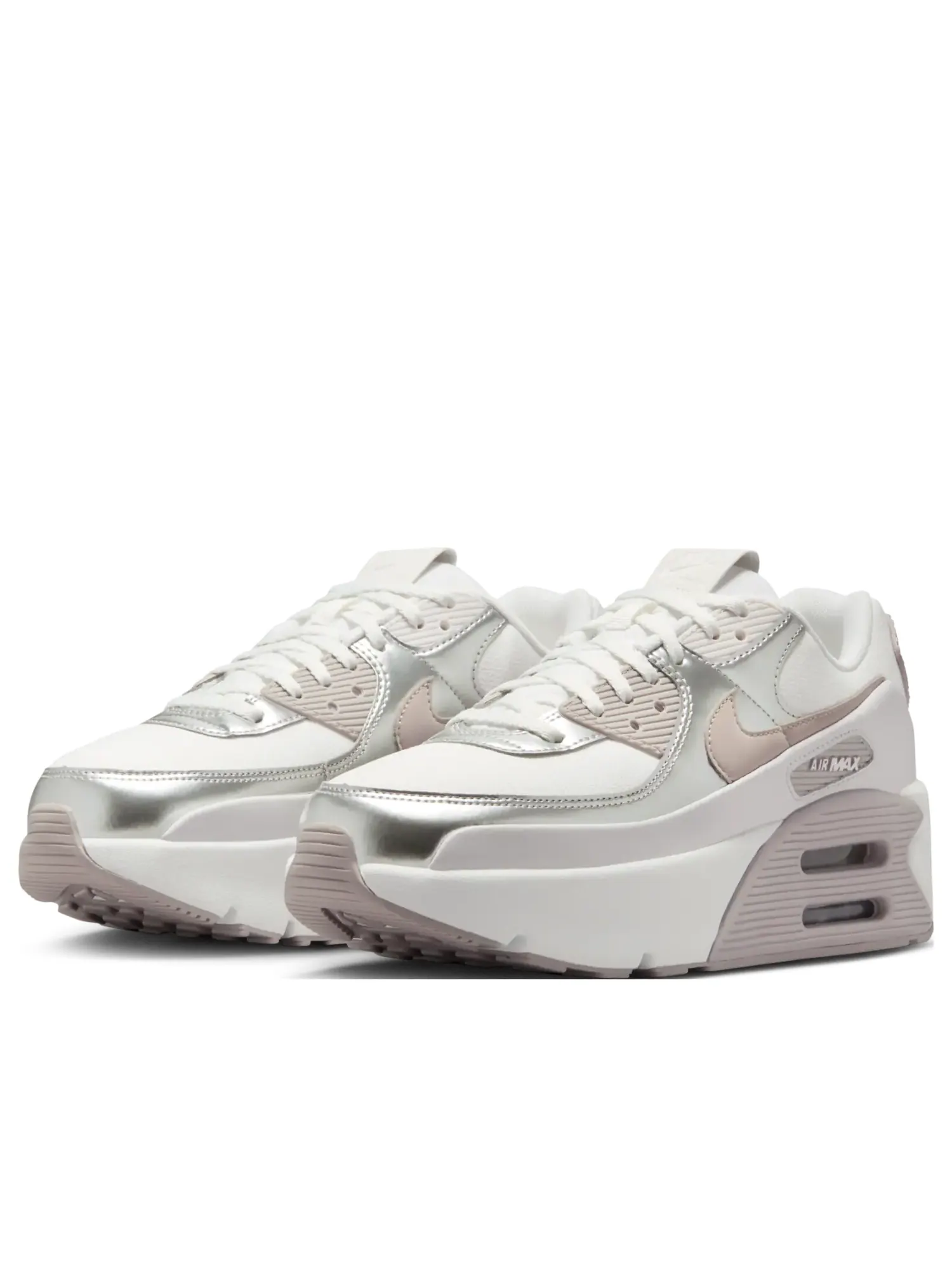 Кроссовки (WMNS) Nike Air Max 90 LV8 'Summit White Bust Gray Metallic Platinum' — изображение 4 из 6, мульти