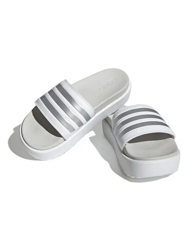 Тапочки adilette платформа слайд Adidas — изображение 3 из 4, белый/металлик/серый