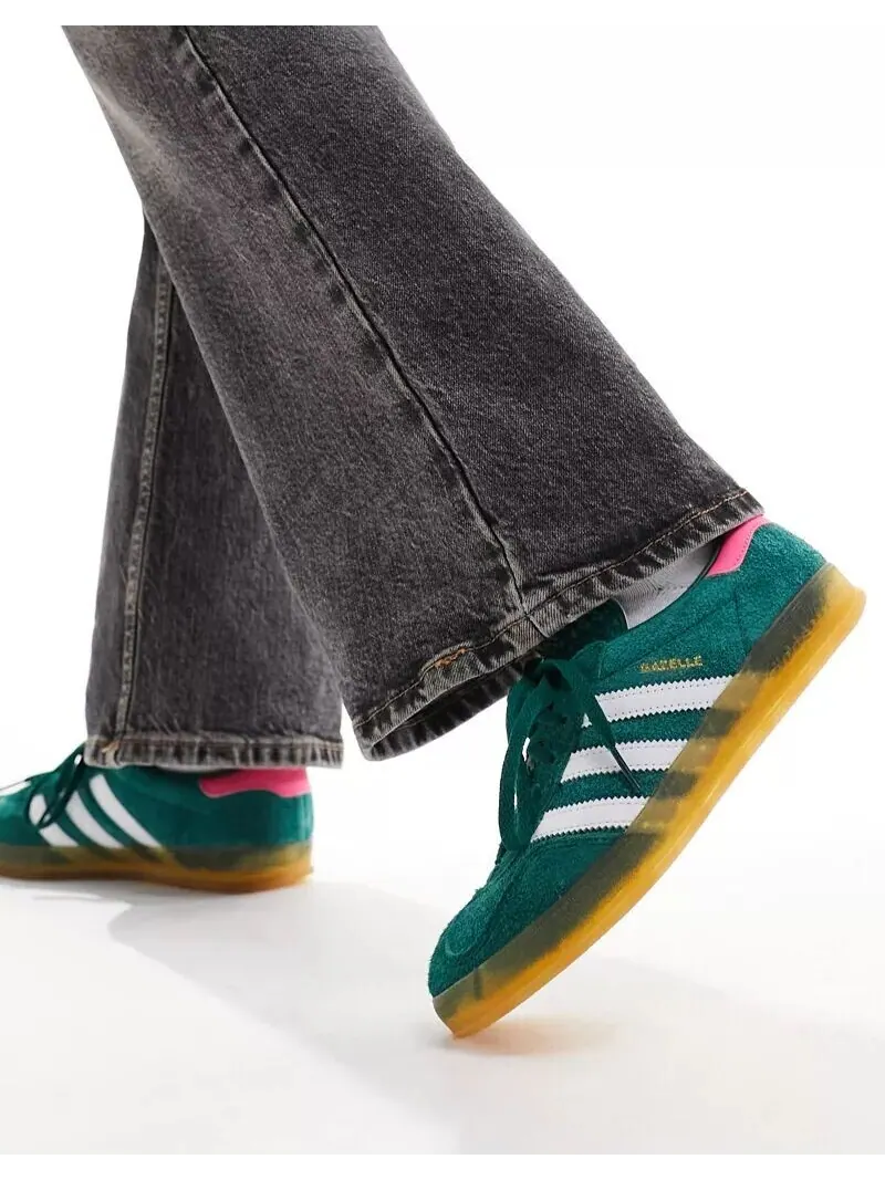 Кроссовки (WMNS) Adidas Gazelle Indoor — изображение 2 из 10, зеленый/белый/розовый