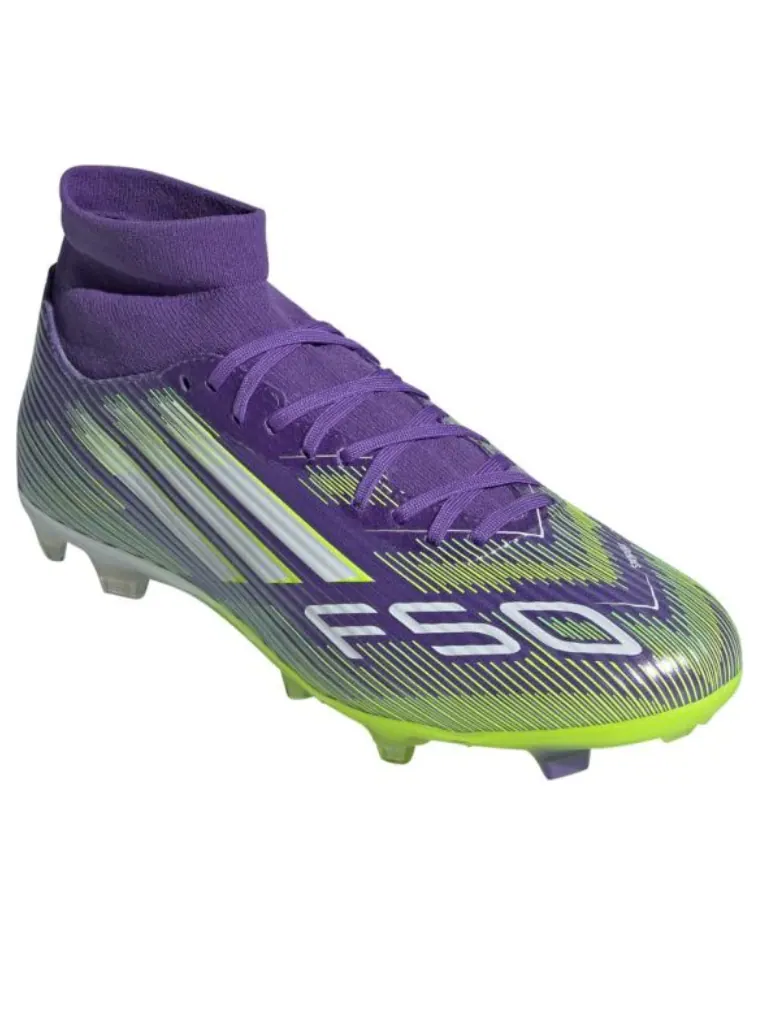Adidas F50 League Mid-Cut FG/MG 'Purple Rush Cloud White Lucid Lemon' — изображение 2 из 6, фиолетовый/белый