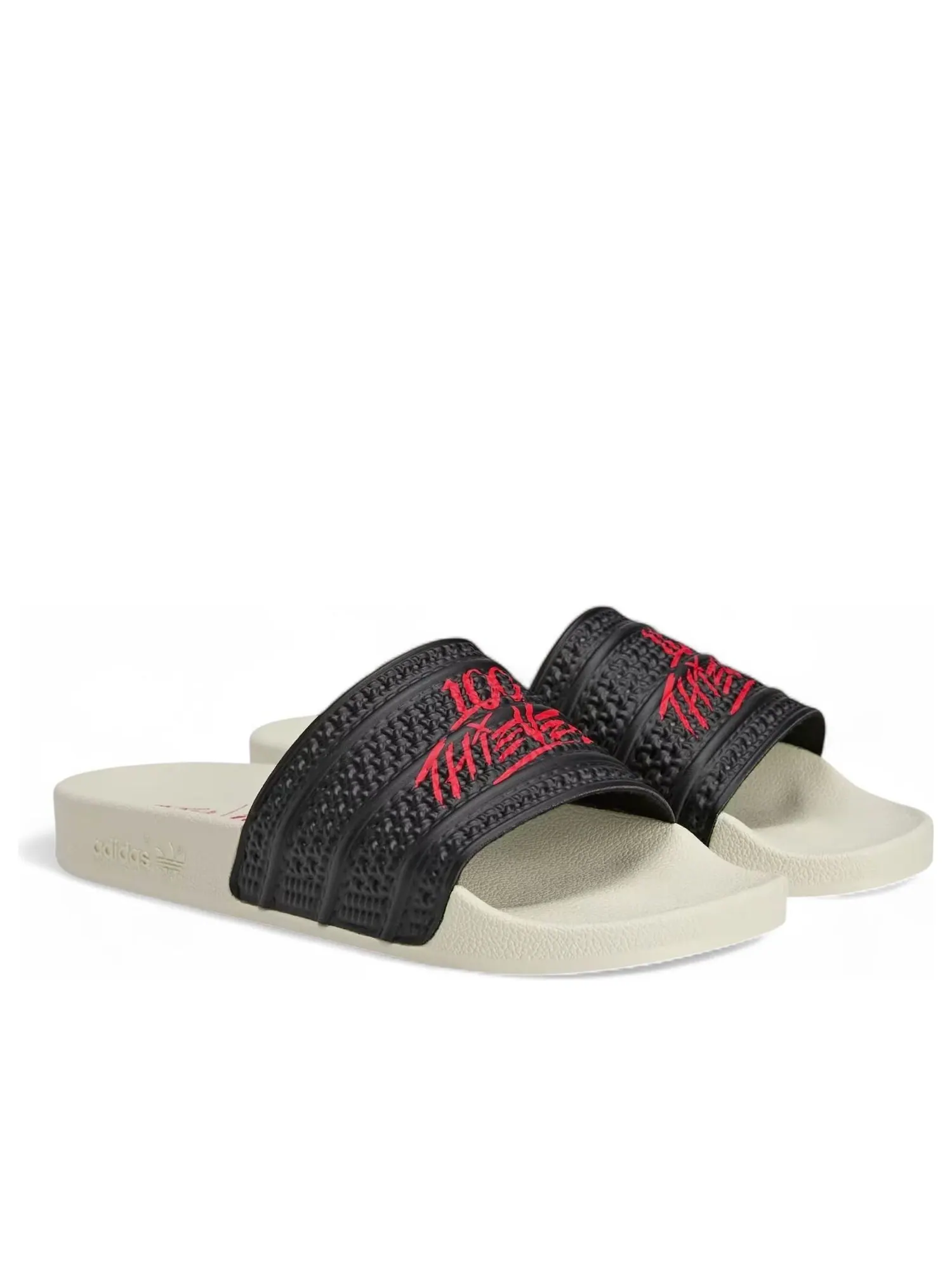 Шлепанцы Adidas x 100 Thieves Adilette 'Black Red' — изображение 3 из 5, черный/красный/кремовый