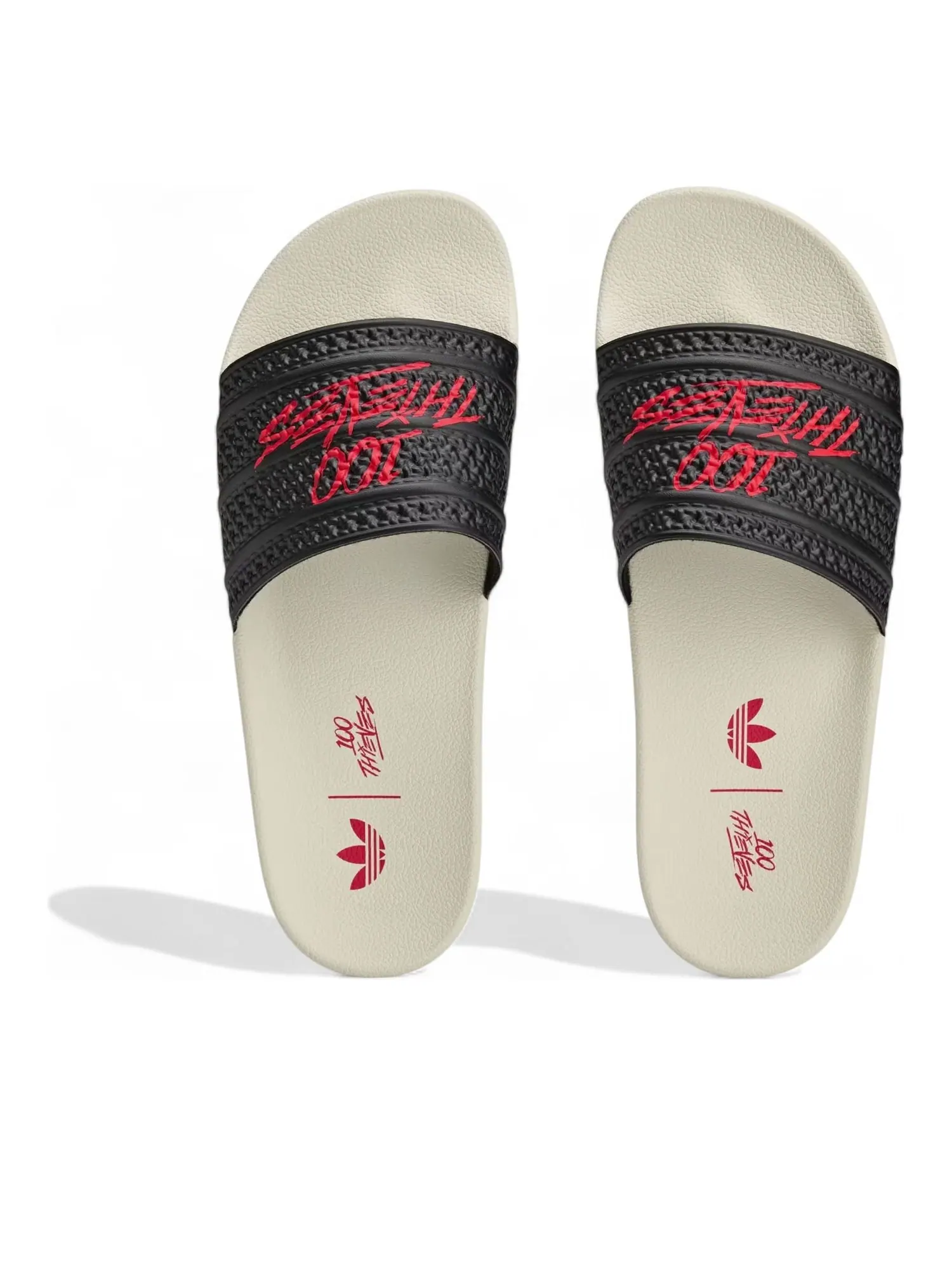 Шлепанцы adidas x 100 Thieves Adilette Slides 'Black Red' — изображение 4 из 5, черный