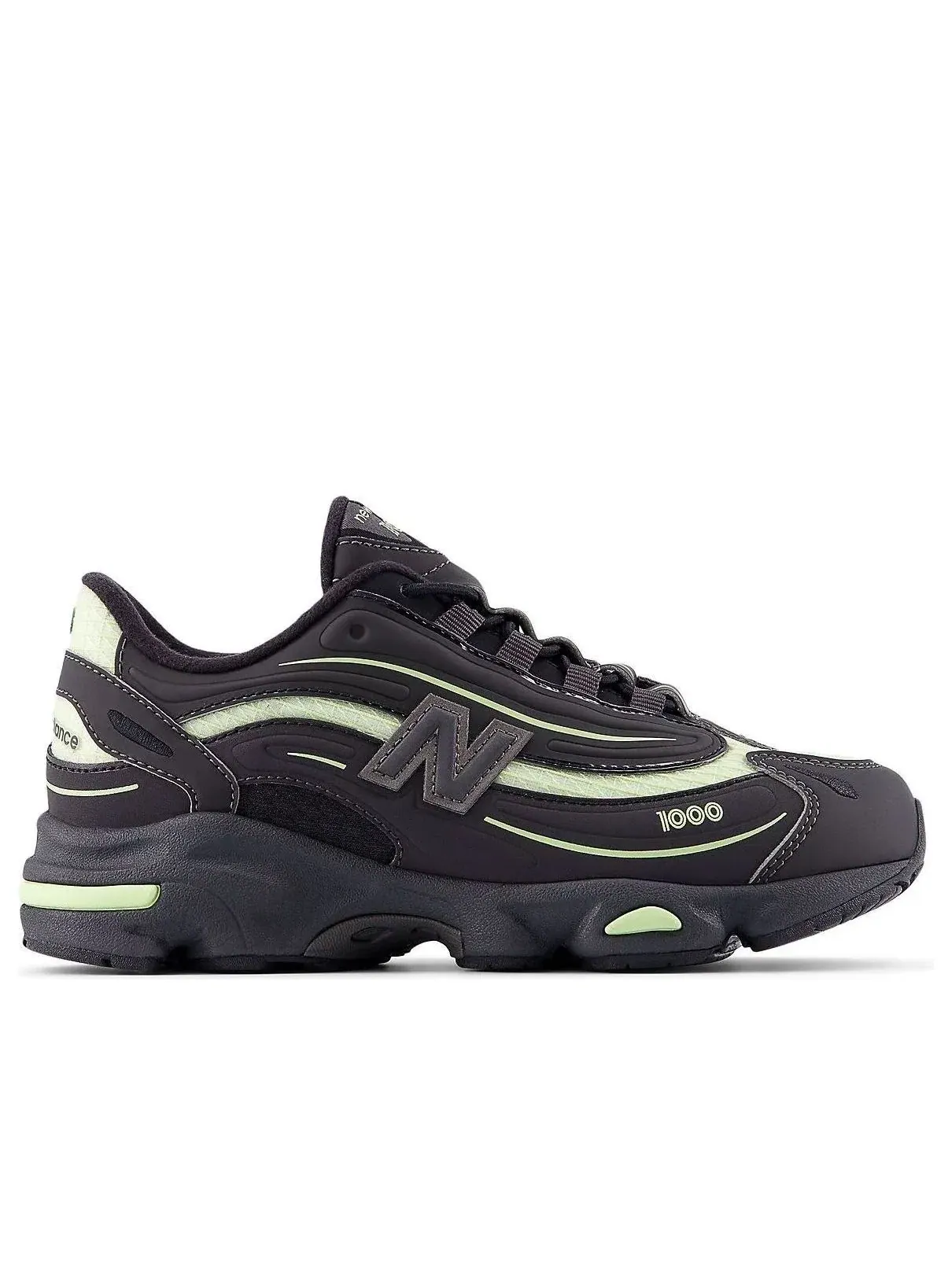 Детские кроссовки с шнуровкой New Balance 1000 Iron Black Lime — изображение 2 из 5, черный