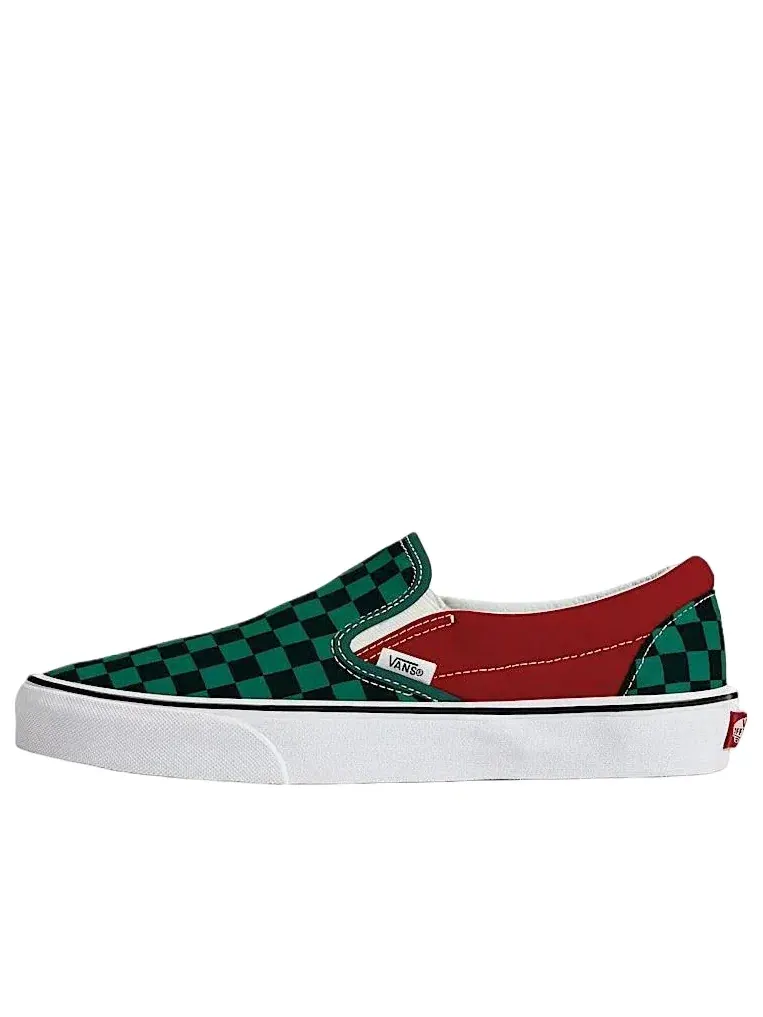 Мужские кеды-слипоны с клетчатым принтом Vans Classic Slip-On Checkerboard — изображение 1 из 4, зеленый