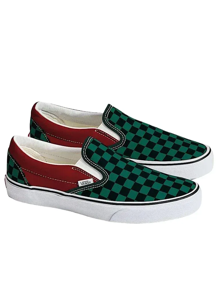 Мужские кеды-слипоны с клетчатым принтом Vans Classic Slip-On Checkerboard — изображение 2 из 4, зеленый
