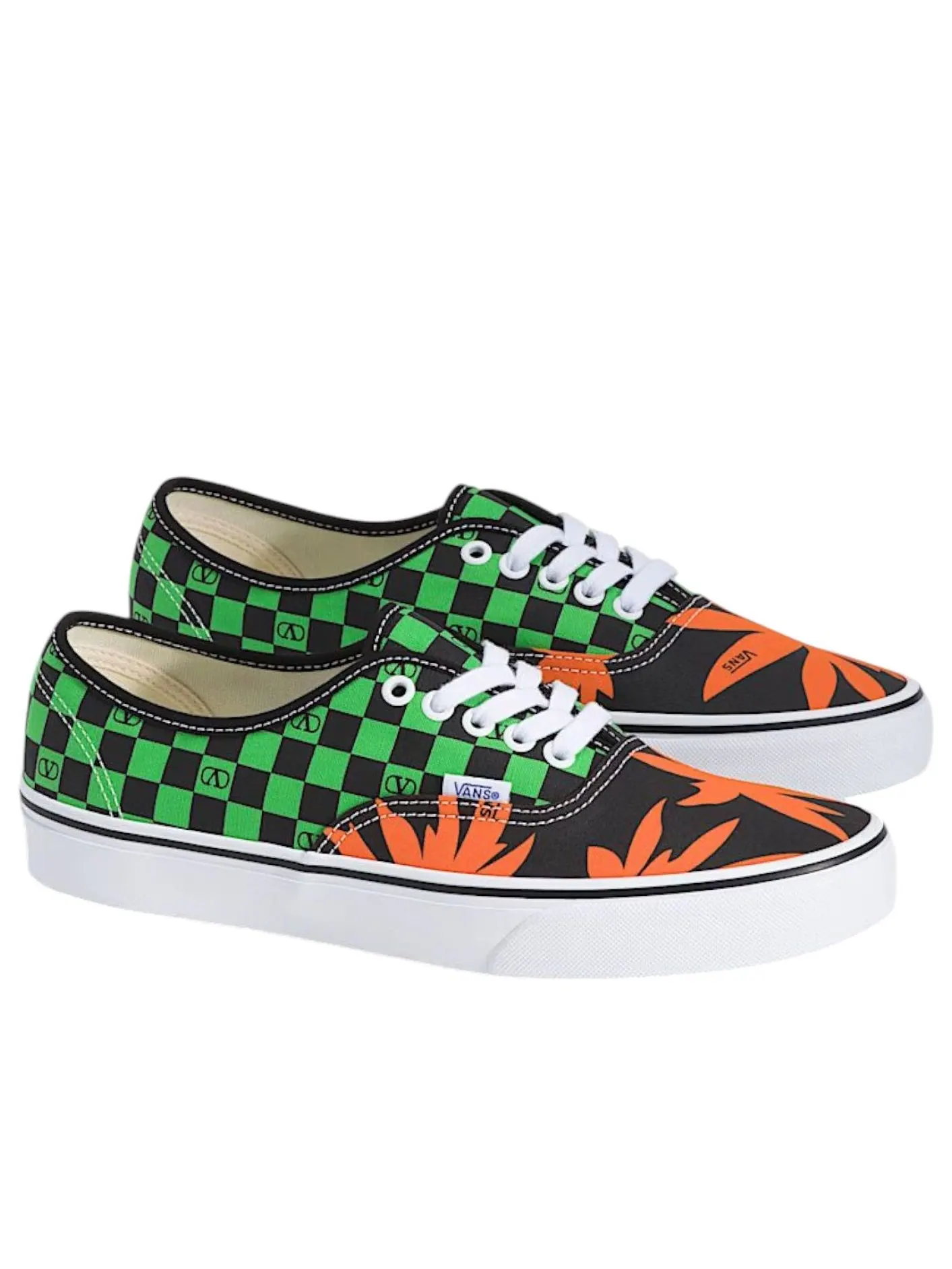Vans x Valentino Garavani Authentic 'Checkerboard Tropical Leaves' — изображение 2 из 5, зеленый/оранжевый