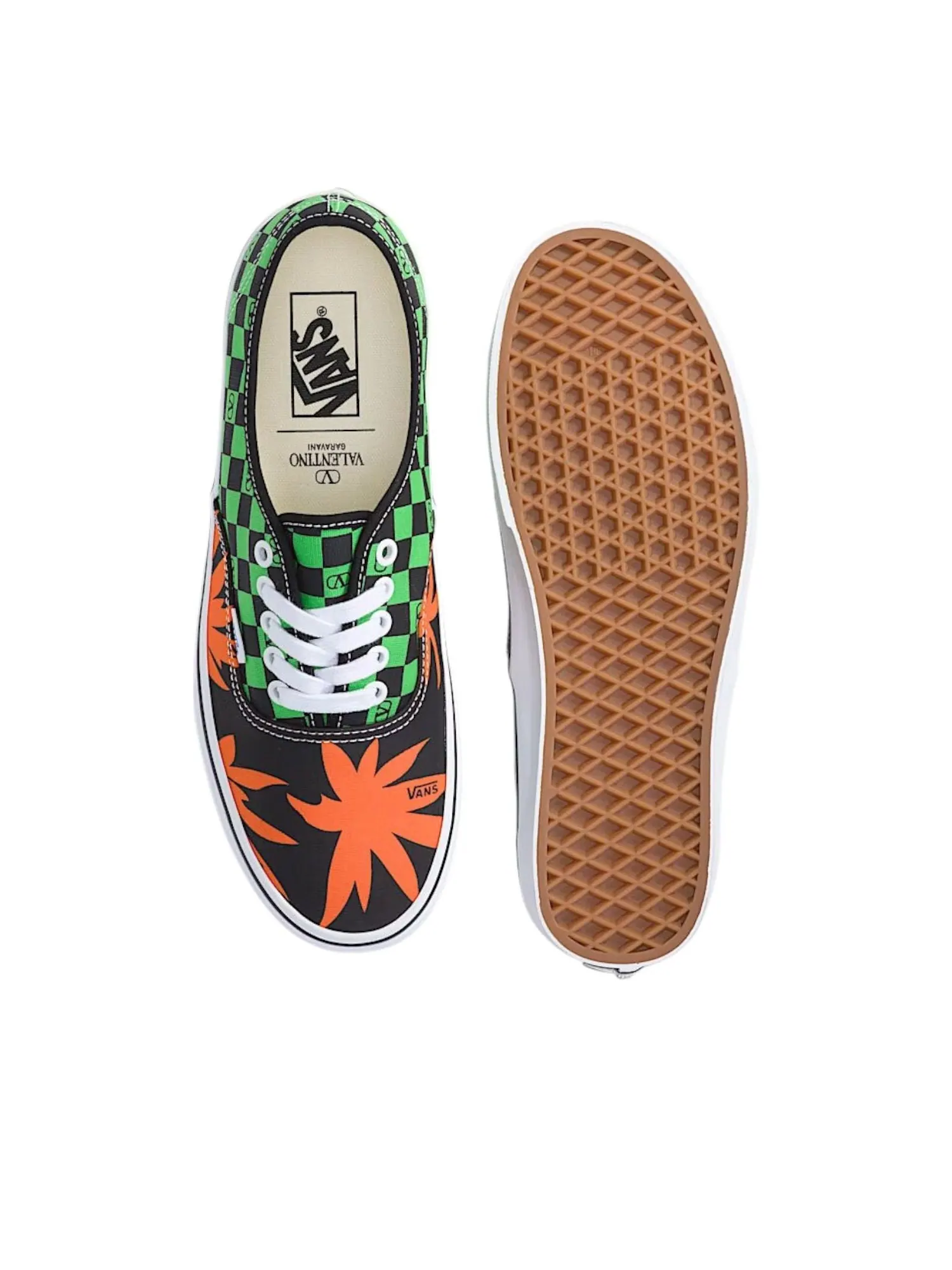Vans x Valentino Garavani Authentic 'Checkerboard Tropical Leaves' — изображение 3 из 5, зеленый/оранжевый