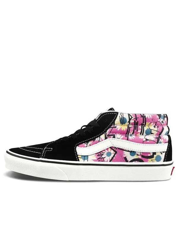 Кроссовки sk8-mid retro high top casual skate shoes flowers graffiti 'black pink white' Vans — изображение 1 из 4