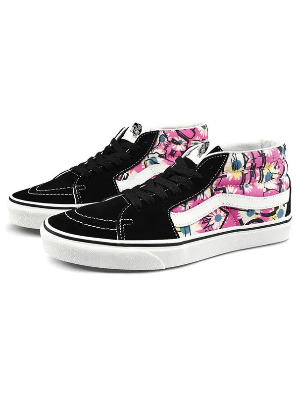 Кроссовки sk8-mid retro high top casual skate shoes flowers graffiti 'black pink white' Vans — изображение 2 из 4
