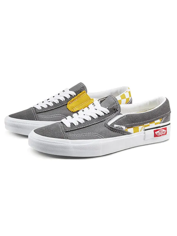 Кроссовки Vans Slip-On CAP 'Checkerboard - Pewter Mango Mojito' — изображение 3 из 4, серый/желтый