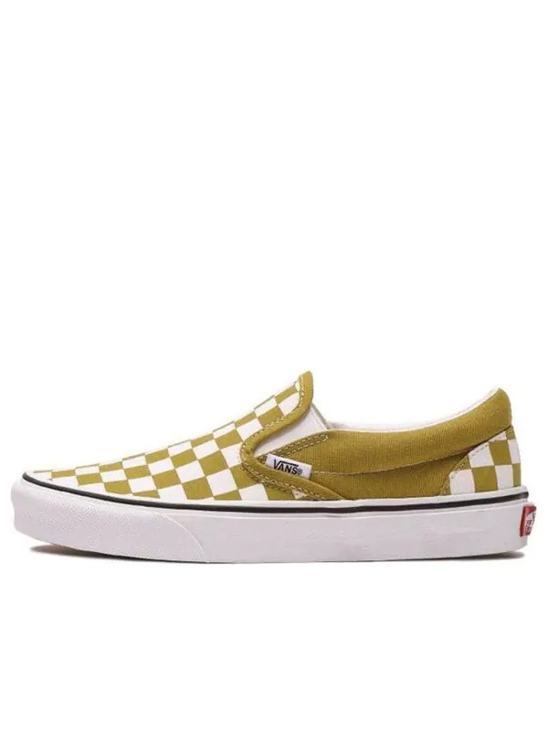 Кроссовки classic slip-on 'checkerboard - olive oil' Vans — изображение 1 из 4, желтый/белый