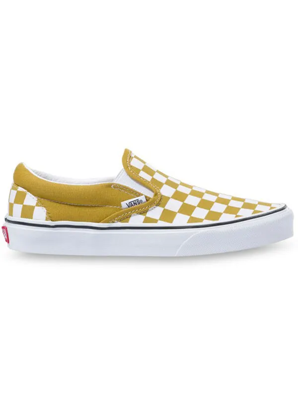 Кроссовки classic slip-on 'checkerboard - olive oil' Vans — изображение 2 из 4, желтый/белый