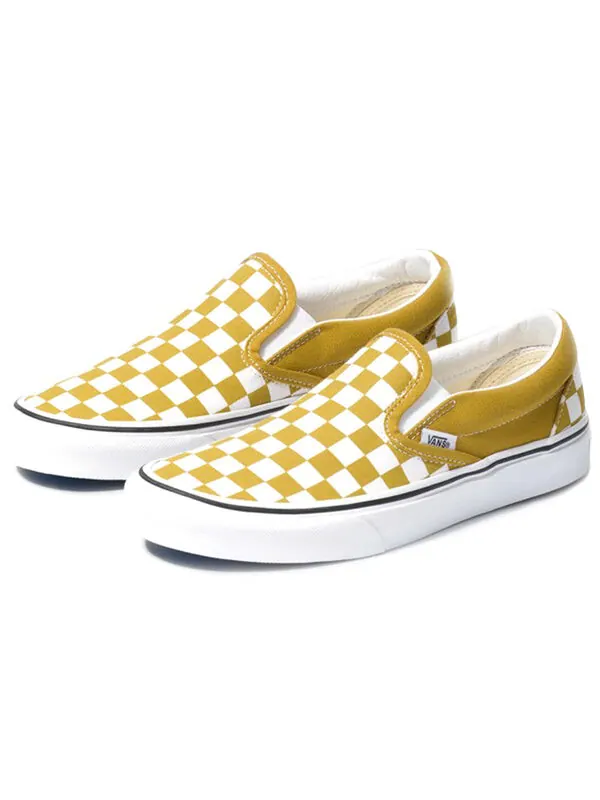 Кроссовки classic slip-on 'checkerboard - olive oil' Vans — изображение 3 из 4, желтый/белый
