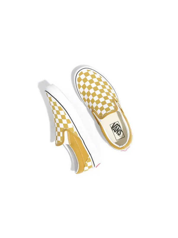 Кроссовки classic slip-on 'checkerboard - olive oil' Vans — изображение 4 из 4, желтый/белый