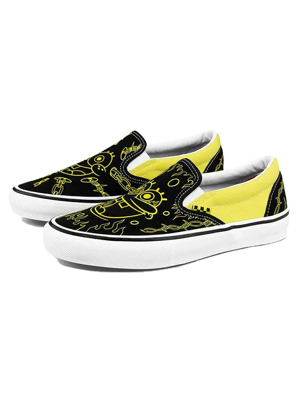 Кроссовки mike gigliotti x spongebob squarepants x skate slip-on 'black yellow' Vans — изображение 2 из 4, черный/желтый