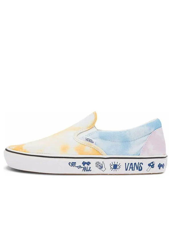 Кроссовки slip-on casual skate shoes green dark blue flower printing 'green dark blue' Vans — изображение 1 из 4, белый/синий