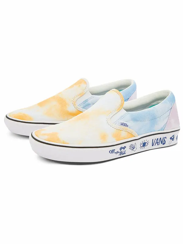 Кроссовки slip-on casual skate shoes green dark blue flower printing 'green dark blue' Vans — изображение 2 из 4, белый/синий