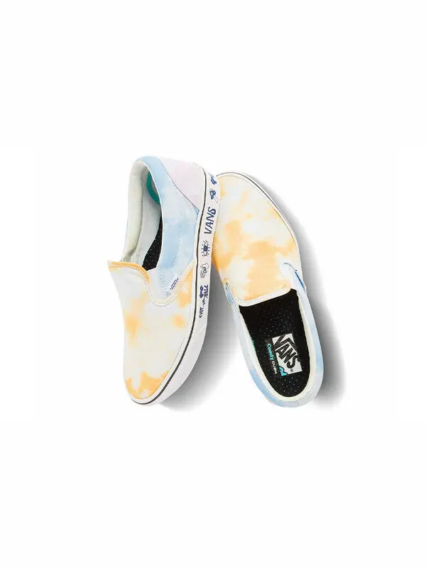 Кроссовки slip-on casual skate shoes green dark blue flower printing 'green dark blue' Vans — изображение 4 из 4, белый/синий