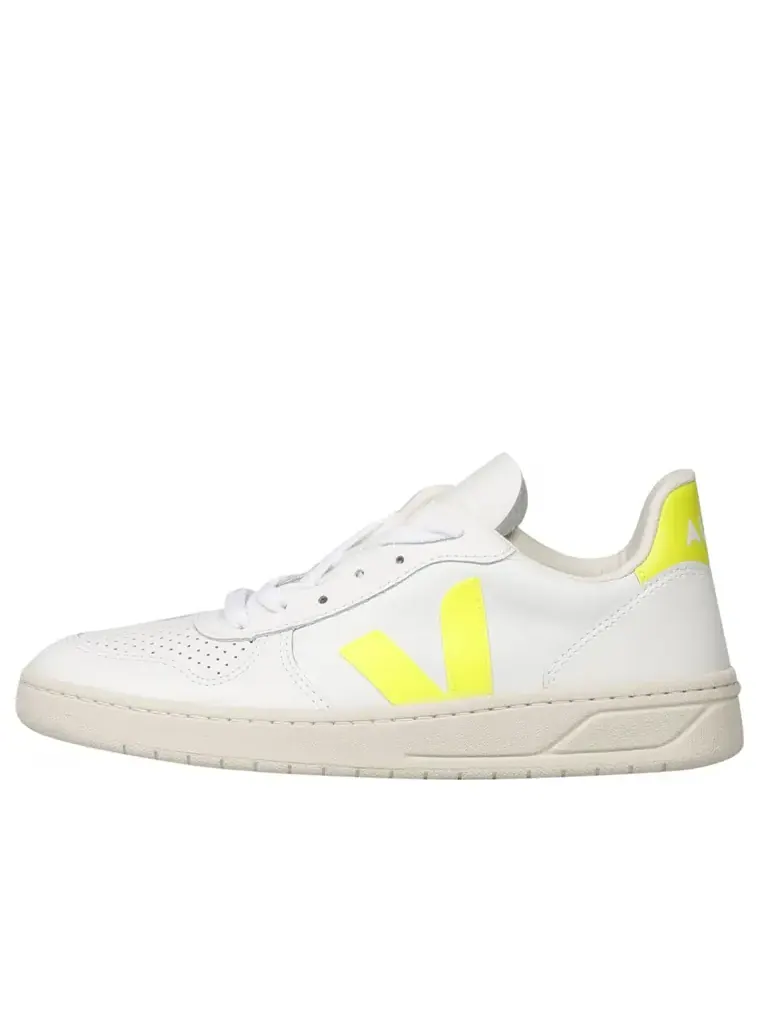 Кроссовки Veja V-10 Leather 'White Jaune Fluo' — изображение 1 из 3, белый