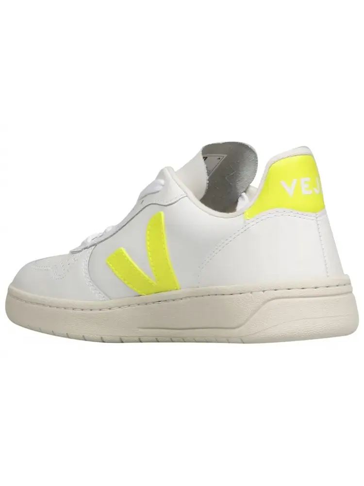 Кроссовки Veja V-10 Leather 'White Jaune Fluo' — изображение 3 из 3, белый