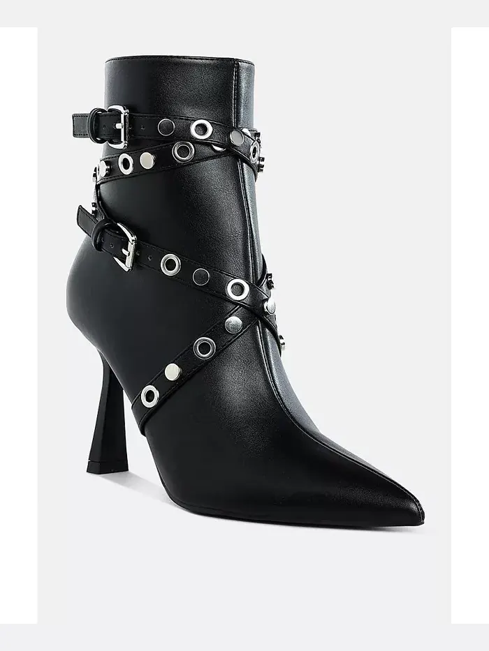 Ботинки до щиколотки Jaunts Eyelets & Studs Harness с ремешками, люверсами и шипами London Rag — изображение 2 из 2, черный