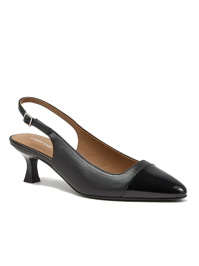 Женские кожаные туфли-лодочки на каблуке kitten heel с мыском cap toe Lands' End — изображение 1 из 4, черный