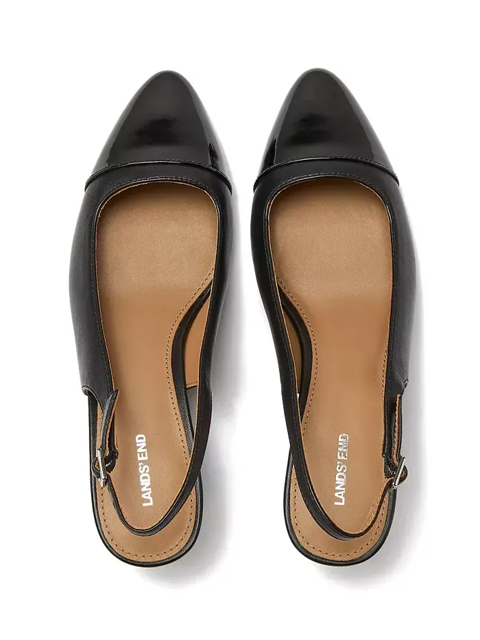 Женские кожаные туфли-лодочки на каблуке kitten heel с мыском cap toe Lands' End — изображение 2 из 4, черный