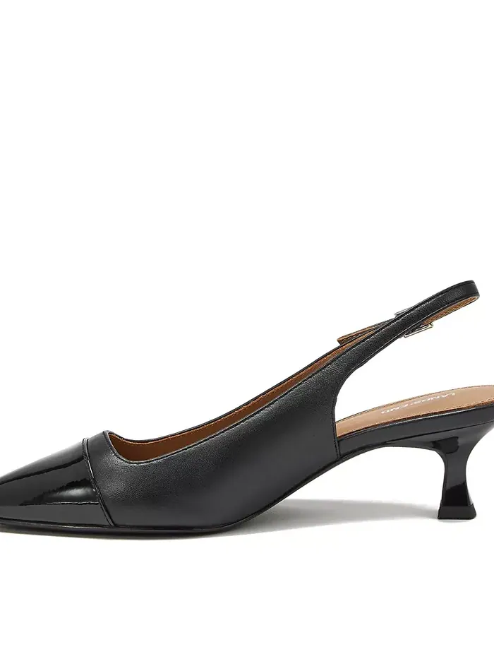 Женские кожаные туфли-лодочки на каблуке kitten heel с мыском cap toe Lands' End — изображение 3 из 4, черный