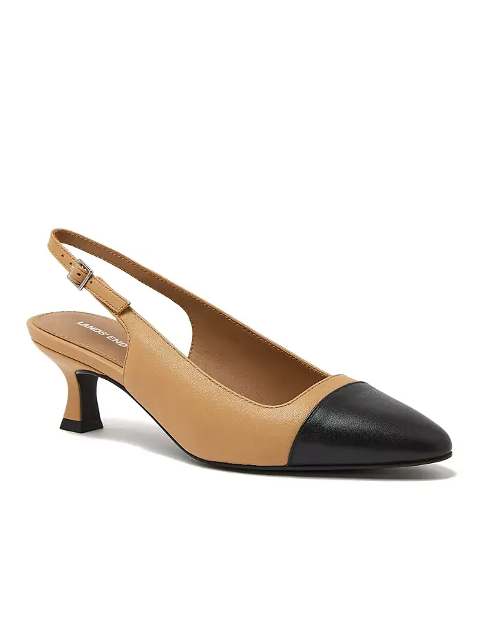 Женские кожаные туфли-лодочки на каблуке kitten heel с мыском cap toe Lands' End