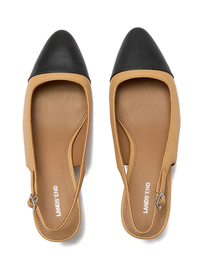 Женские кожаные туфли-лодочки на каблуке kitten heel с мыском cap toe Lands' End — изображение 2 из 4, мульти