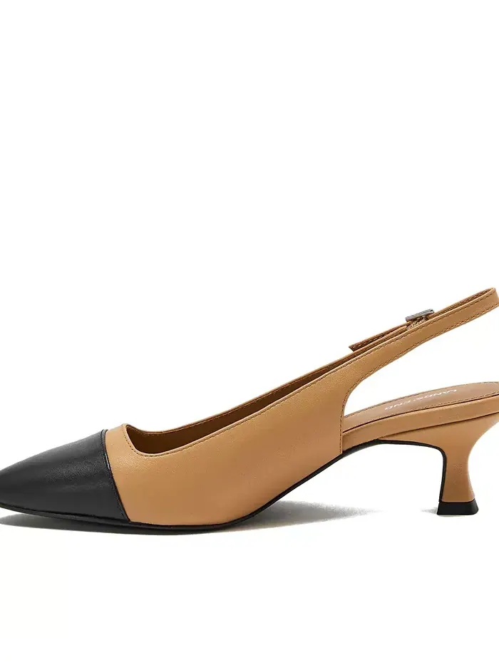 Женские кожаные туфли-лодочки на каблуке kitten heel с мыском cap toe Lands' End — изображение 3 из 4, мульти
