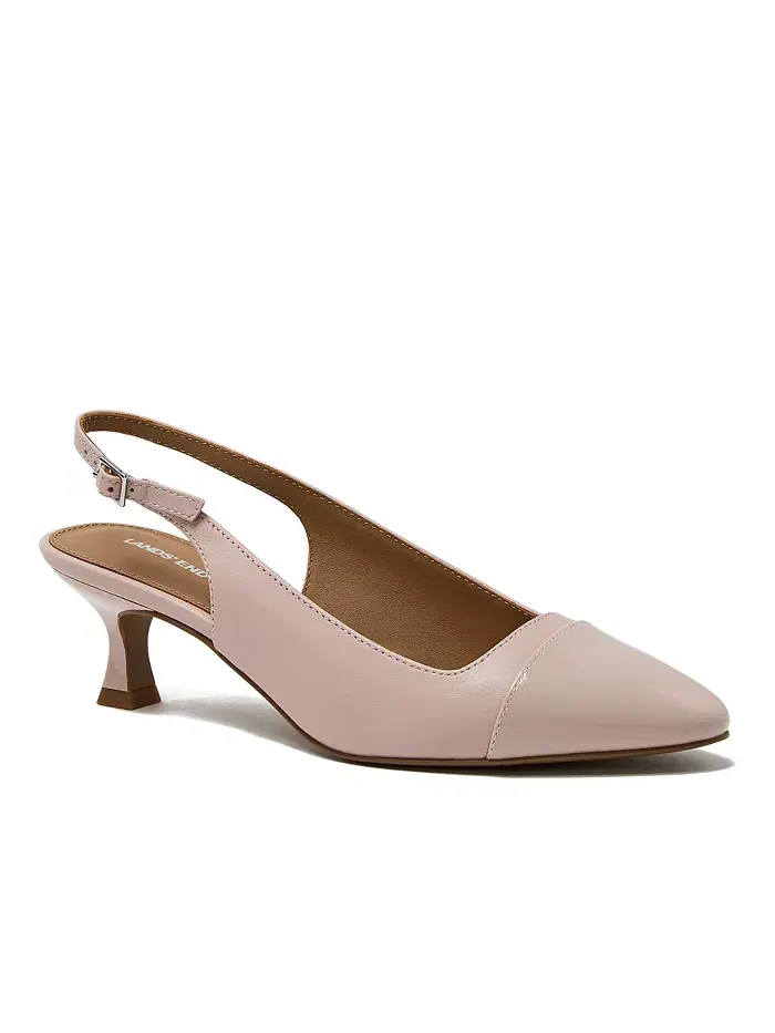 Женские кожаные туфли-лодочки на каблуке kitten heel с мыском cap toe Lands' End — изображение 1 из 4, розовый