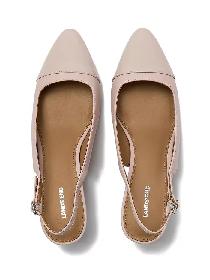 Женские кожаные туфли-лодочки на каблуке kitten heel с мыском cap toe Lands' End — изображение 2 из 4, розовый
