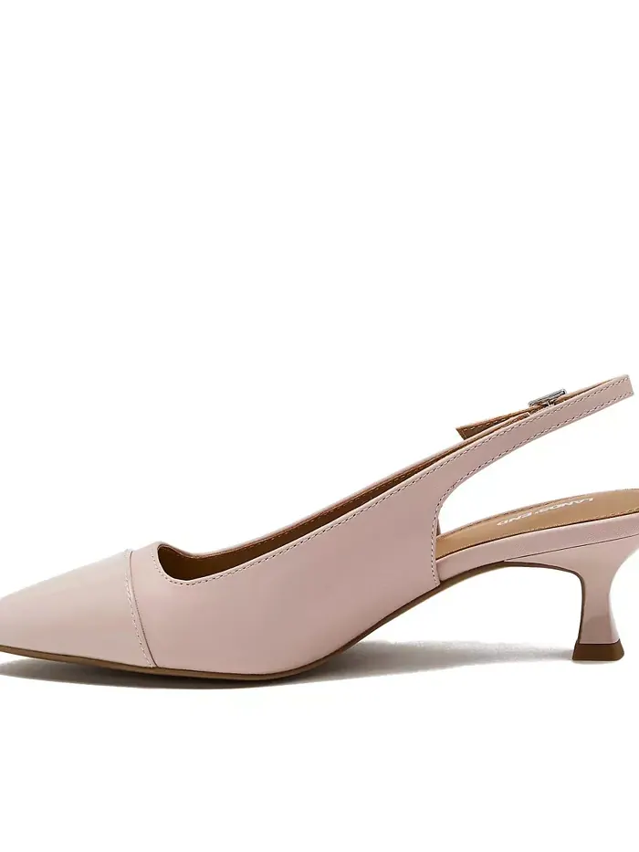 Женские кожаные туфли-лодочки на каблуке kitten heel с мыском cap toe Lands' End — изображение 3 из 4, розовый